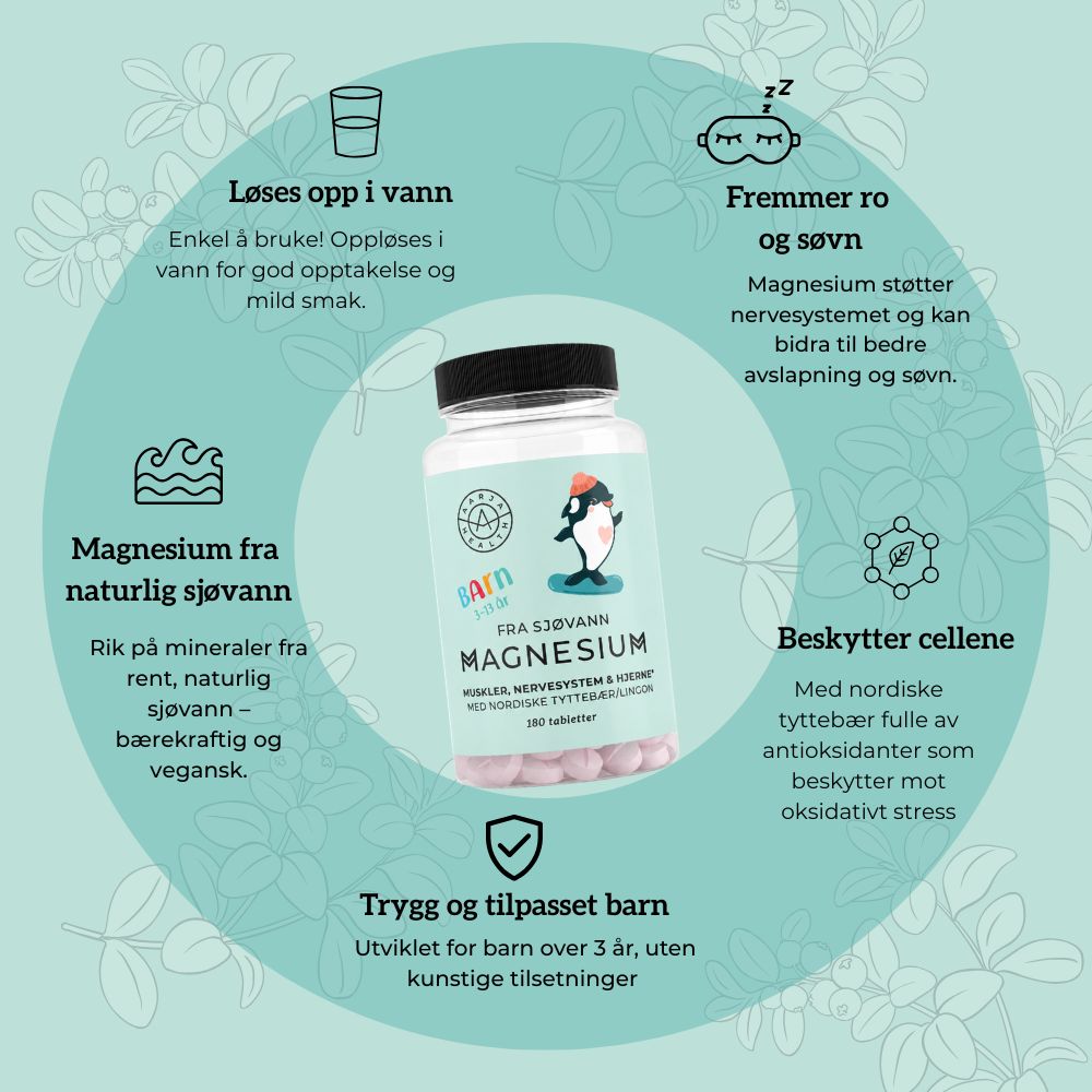 MAGNESIUM MED TYTTEBÆR FOR BARN Aarja Health Norge