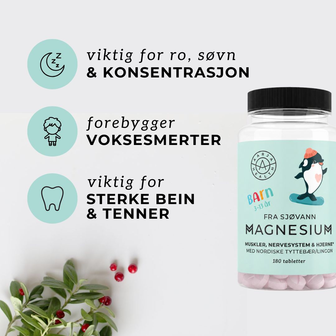 MAGNESIUM MED TYTTEBÆR FOR BARN Aarja Health Norge
