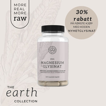 ZMA - MAGNESIUM GLYSINAT MED B6, SINK OG HAMP Aarja Health Norge